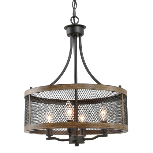 Farmhouse 4-Light Modern Drum Chandelier with Wood Accent