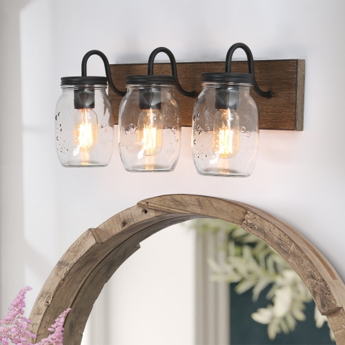 Rustic Country 3-Light Industrial Mason Jar Bathroom Vanity Light