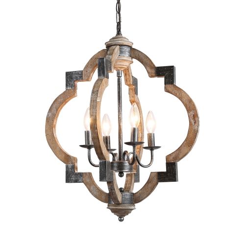 Farmhouse 4-Light Birch Lantern Antique Chandelier