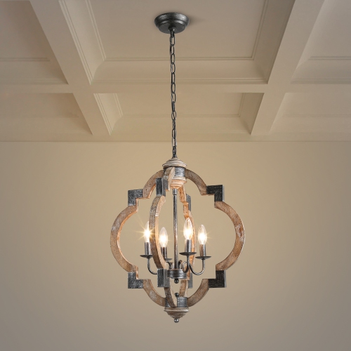 Farmhouse 4-Light Birch Lantern Antique Chandelier