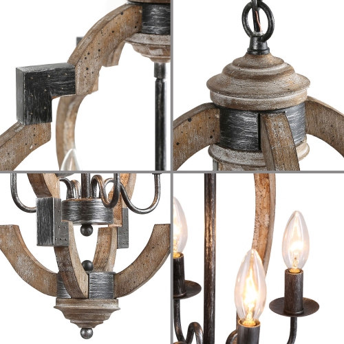 Farmhouse 4-Light Birch Lantern Antique Chandelier
