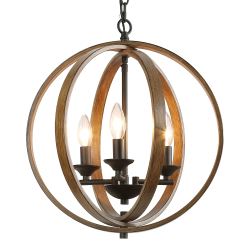 LNC  Modern Farmhouse 3-Light Globe Chandelier With Wood Accent