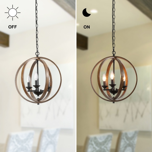 Modern Farmhouse 3-Light Globe Chandelier with Wood Accent
