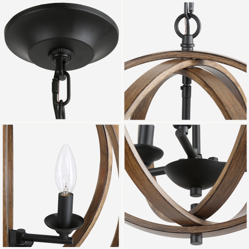 Modern Farmhouse 3-Light Globe Chandelier with Wood Accent