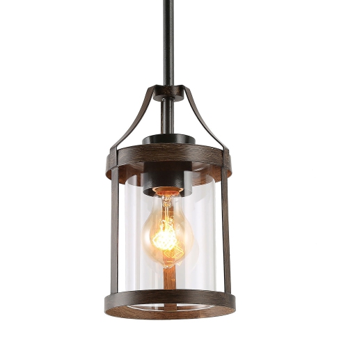 Rustic 1-Light Single Cylinder Pendant with Wood Accent