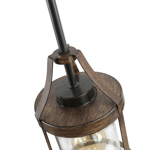 Rustic 1-Light Single Cylinder Pendant with Wood Accent