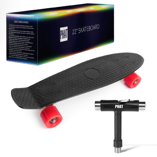 Plastic Cruiser Skateboard with All-in-One Skate T-Tool，22" Mini Street Surfing Skate board
