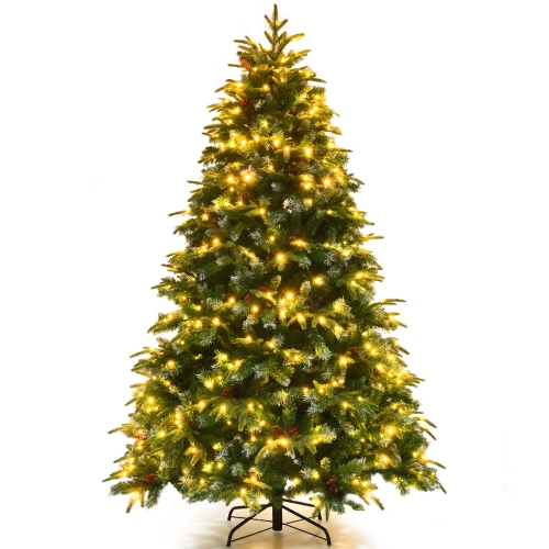Topbuy 5ft Hinged Life-Like Christmas Tree W/ 250 LED Lights Pre-Lit Artificial Xmas Tree W/ 581 PE & PVC Leaves