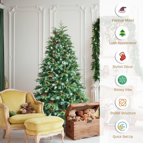 Topbuy 5ft Hinged Life-Like Christmas Tree W/ 250 LED Lights Pre-Lit Artificial Xmas Tree W/ 581 PE & PVC Leaves