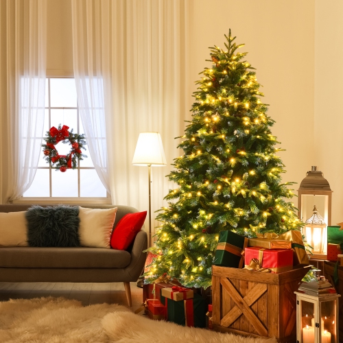 Topbuy 5ft Hinged Life-Like Christmas Tree W/ 250 LED Lights Pre-Lit Artificial Xmas Tree W/ 581 PE & PVC Leaves