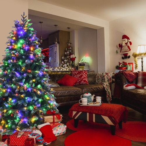 Topbuy 5ft Hinged Life-Like Christmas Tree W/ 250 LED Lights Pre-Lit Artificial Xmas Tree W/ 581 PE & PVC Leaves