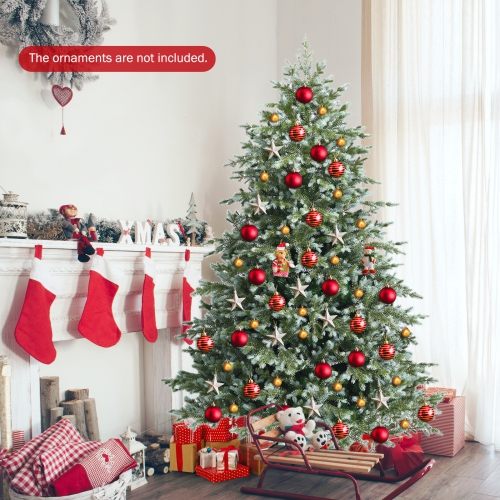 Topbuy 6/7/8ft Evergreen Artificial Christmas Tree, Mixed PE & PVC Tree Metal Stand Included, Unlit Xmas Tree for Festival