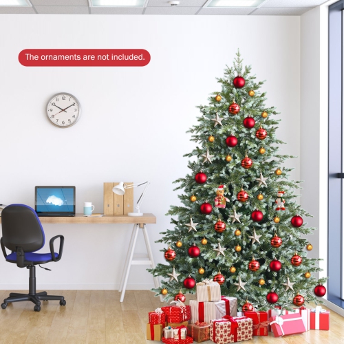 Topbuy 6/7/8ft Evergreen Artificial Christmas Tree, Mixed PE & PVC Tree Metal Stand Included, Unlit Xmas Tree for Festival