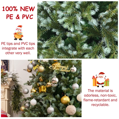 Topbuy 6/7/8ft Evergreen Artificial Christmas Tree, Mixed PE & PVC Tree Metal Stand Included, Unlit Xmas Tree for Festival