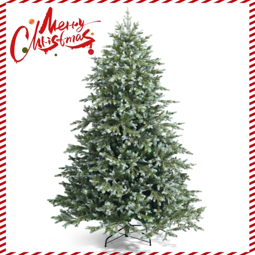 Topbuy 6/7/8ft Evergreen Artificial Christmas Tree, Mixed PE & PVC Tree Metal Stand Included, Unlit Xmas Tree for Festival