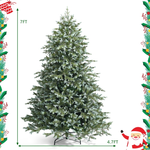 Topbuy 6/7/8ft Evergreen Artificial Christmas Tree, Mixed PE & PVC Tree Metal Stand Included, Unlit Xmas Tree for Festival
