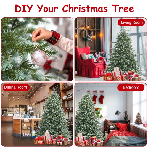 Topbuy 6/7/8ft Evergreen Artificial Christmas Tree, Mixed PE & PVC Tree Metal Stand Included, Unlit Xmas Tree for Festival
