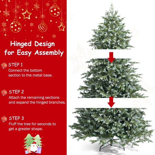 Topbuy 6/7/8ft Evergreen Artificial Christmas Tree, Mixed PE & PVC Tree Metal Stand Included, Unlit Xmas Tree for Festival