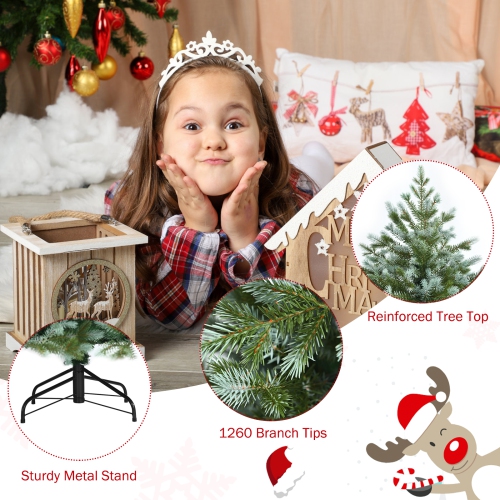 Topbuy 6/7/8ft Evergreen Artificial Christmas Tree, Mixed PE & PVC Tree Metal Stand Included, Unlit Xmas Tree for Festival