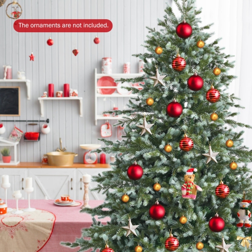 Topbuy 6/7/8ft Evergreen Artificial Christmas Tree, Mixed PE & PVC Tree Metal Stand Included, Unlit Xmas Tree for Festival