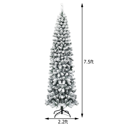 TopBuy – crayon en forme d’arbre de Noël artificiel floqué avec arbre de neige, 4,5 pi/6 pi/7,5 pi, avec support flexible