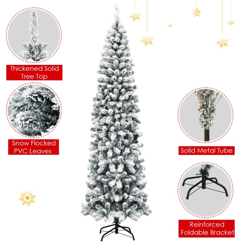 TopBuy – crayon en forme d’arbre de Noël artificiel floqué avec arbre de neige, 4,5 pi/6 pi/7,5 pi, avec support flexible