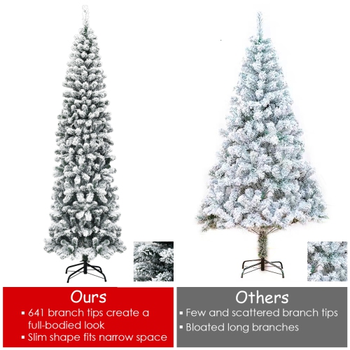 TopBuy – crayon en forme d’arbre de Noël artificiel floqué avec arbre de neige, 4,5 pi/6 pi/7,5 pi, avec support flexible