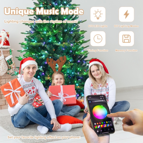 Topbuy 6 Ft APP Controlled Christmas Tree, PE/PVC Xmas Tree w/ 420 Color Changing LED Lights & 1740 Branch Tips