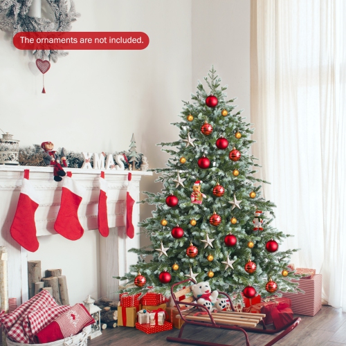 Topbuy 6/7/8ft Evergreen Artificial Christmas Tree, Mixed PE & PVC Tree Metal Stand Included, Unlit Xmas Tree for Festival