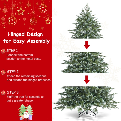 Topbuy 6/7/8ft Evergreen Artificial Christmas Tree, Mixed PE & PVC Tree Metal Stand Included, Unlit Xmas Tree for Festival
