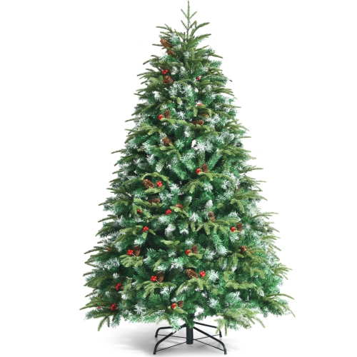 Topbuy 5ft Hinged Life-Like Christmas Tree W/ 250 LED Lights Pre-Lit Artificial Xmas Tree W/ 581 PE & PVC Leaves