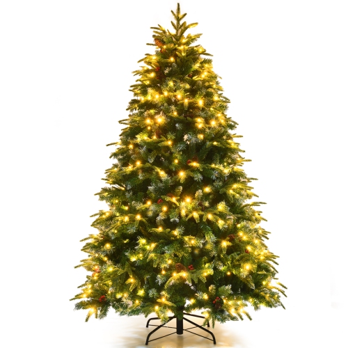 Topbuy 5ft Hinged Life-Like Christmas Tree W/ 250 LED Lights Pre-Lit Artificial Xmas Tree W/ 581 PE & PVC Leaves