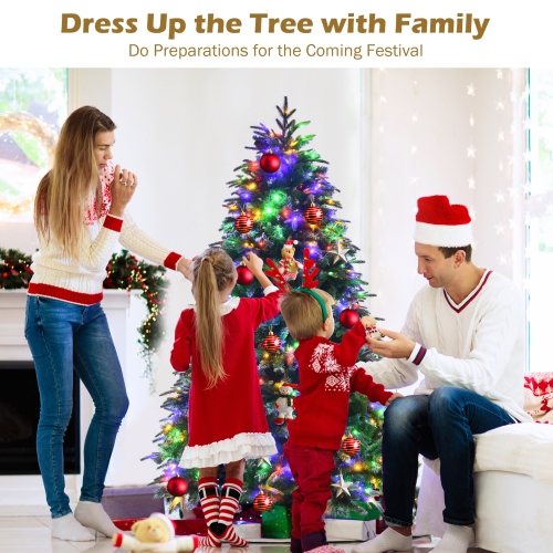 Topbuy 5ft Hinged Life-Like Christmas Tree W/ 250 LED Lights Pre-Lit Artificial Xmas Tree W/ 581 PE & PVC Leaves