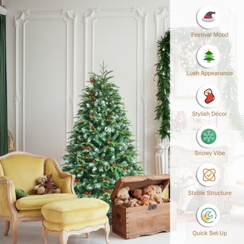 Topbuy 5ft Hinged Life-Like Christmas Tree W/ 250 LED Lights Pre-Lit Artificial Xmas Tree W/ 581 PE & PVC Leaves