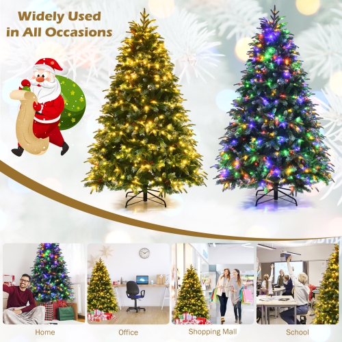 Topbuy 5ft Hinged Life-Like Christmas Tree W/ 250 LED Lights Pre-Lit Artificial Xmas Tree W/ 581 PE & PVC Leaves