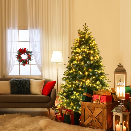 Topbuy 5ft Hinged Life-Like Christmas Tree W/ 250 LED Lights Pre-Lit Artificial Xmas Tree W/ 581 PE & PVC Leaves