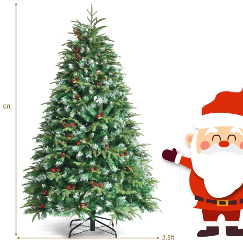 Topbuy 5ft Hinged Life-Like Christmas Tree W/ 250 LED Lights Pre-Lit Artificial Xmas Tree W/ 581 PE & PVC Leaves