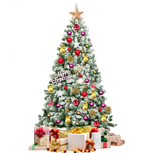 Image 1 of 8.. Topbuy 4.5FT/6FT/7.5FT Artificial Hinged Christmas Pines Tree Snow Flocked Decoration Tree