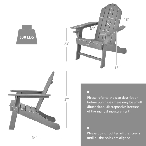 Patiojoy 2PCS Adirondack Chair Outdoor Fire Pit Chair with Cup Holde Weather Resistant Lounger Chair for Backyard Garden Patio and Deck