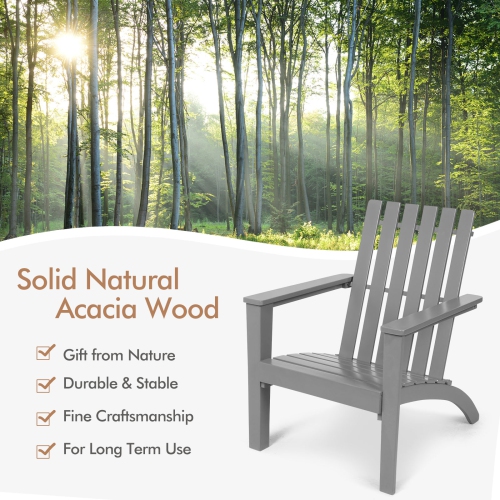 Patiojoy Wooden Adirondack Chair W/Ergonomic Design Outdoor Lounge Armchair Acacia Wood chair for Yard&Patio Black/Gray/White