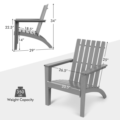Patiojoy Wooden Adirondack Chair W/Ergonomic Design Outdoor Lounge Armchair Acacia Wood chair for Yard&Patio Black/Gray/White