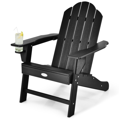 Patiojoy Adirondack Chair Outdoor Fire Pit Chair with Cup Holde Weather Resistant Lounger Chair for Backyard Garden Patio and Deck