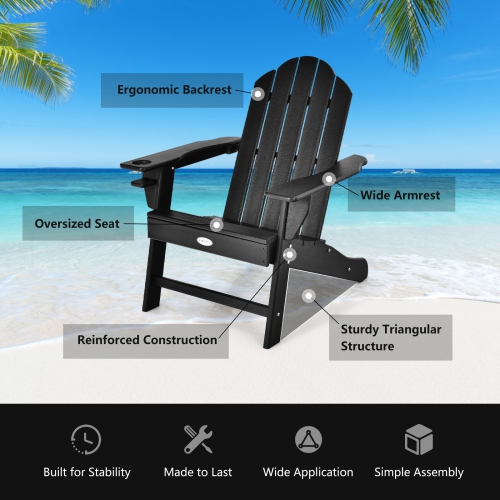 Patiojoy Adirondack Chair Outdoor Fire Pit Chair with Cup Holde Weather Resistant Lounger Chair for Backyard Garden Patio and Deck