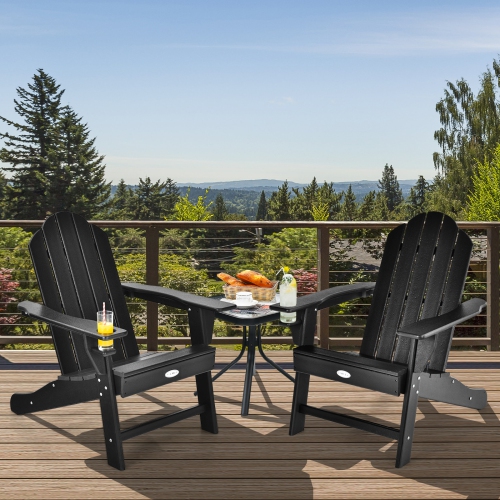 Patiojoy Adirondack Chair Outdoor Fire Pit Chair with Cup Holde Weather Resistant Lounger Chair for Backyard Garden Patio and Deck