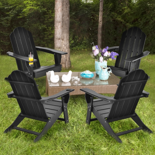 Patiojoy Adirondack Chair Outdoor Fire Pit Chair with Cup Holde Weather Resistant Lounger Chair for Backyard Garden Patio and Deck