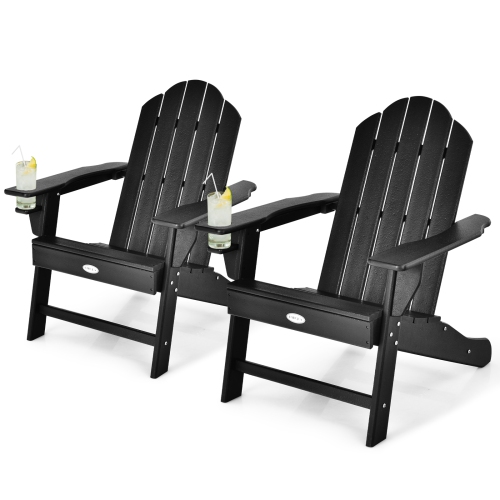 Patiojoy 2PCS Adirondack Chair Outdoor Fire Pit Chair with Cup Holde Weather Resistant Lounger Chair for Backyard Garden Patio and Deck
