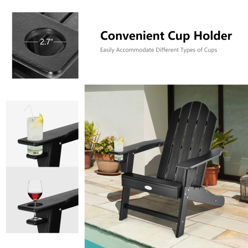Patiojoy 2PCS Adirondack Chair Outdoor Fire Pit Chair with Cup Holde Weather Resistant Lounger Chair for Backyard Garden Patio and Deck