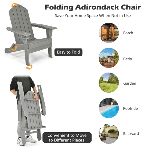 Patiojoy Folding Adirondack Chair Outdoor Adirondack Chair Weather Resistant Lounger Fire Pit Chair for Backyard Porch Poolside