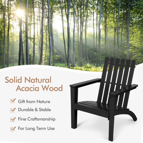 Patiojoy Wooden Adirondack Chair W/Ergonomic Design Outdoor Lounge Armchair Acacia Wood chair for Yard&Patio Black/Gray/White