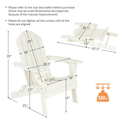 Patiojoy Folding Adirondack Chair Outdoor Adirondack Chair Weather Resistant Lounger Fire Pit Chair for Backyard Porch Poolside